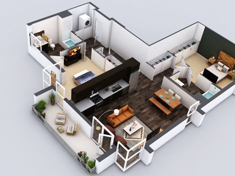 Floor plan for 2 beds, 2 baths, 1211 sqft